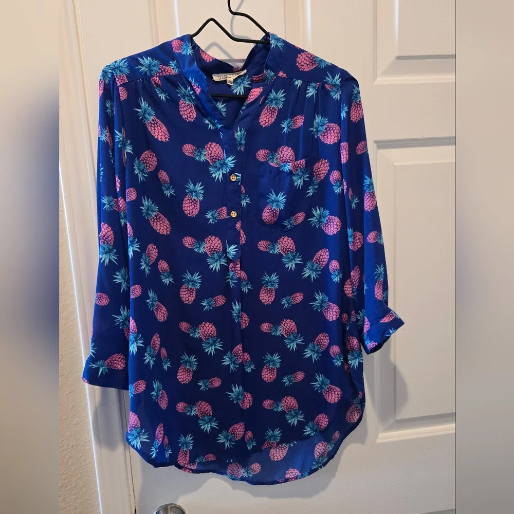 Wishful Park Blue Buttoned Blouse with Mandarin Collar - Picture 1 of 9